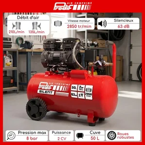 Compresseur 50L 2CV 8 bars sans huile SIL750 PRODIF