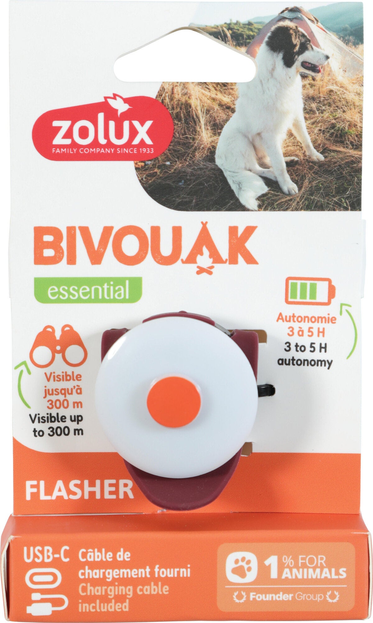 Flasher chien lumineux usb bivouak zolux rouge