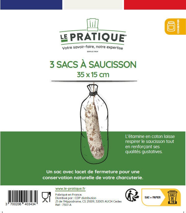 Sac à saucisson écru 35X15 cm lot de 3