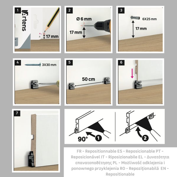 Clips  pour A plinthes blanc / plaque