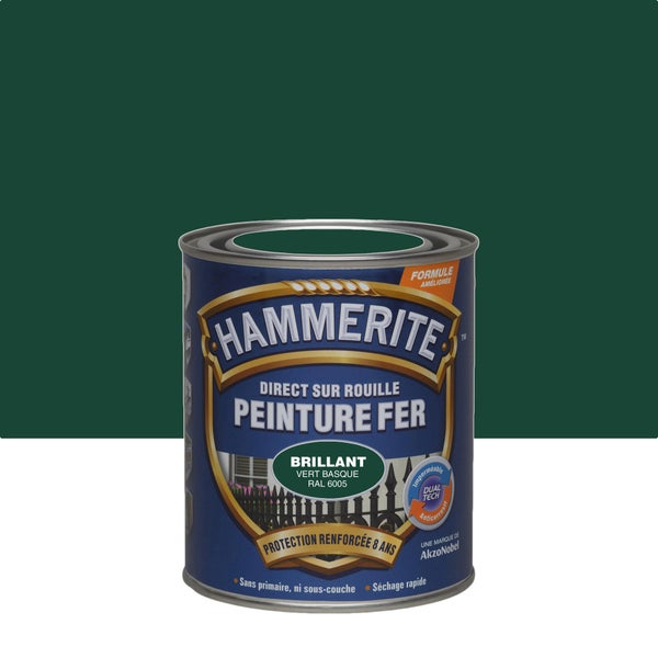 Peinture exterieure fer HAMMERITE vert basque brillant RAL 6005 0.75l