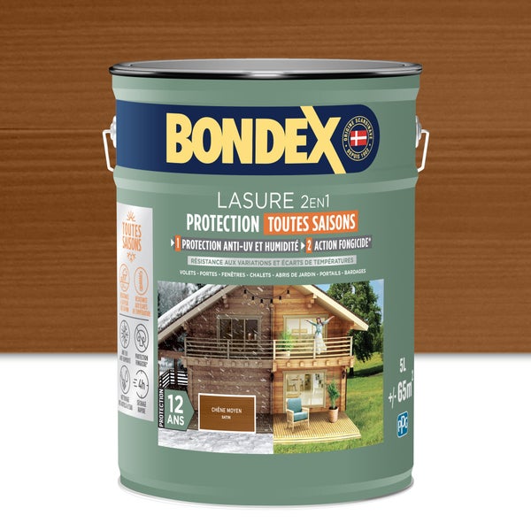 Lasure BONDEX 12 ans chêne moyen satiné 5L