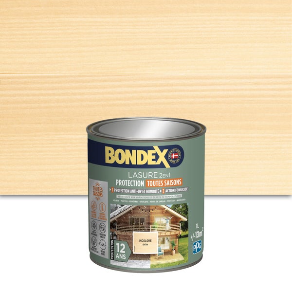 Lasure BONDEX 12 ans incolore satiné 1L