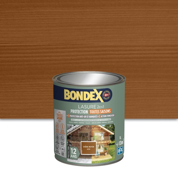 Lasure BONDEX 12 ans chêne moyen satiné 1L