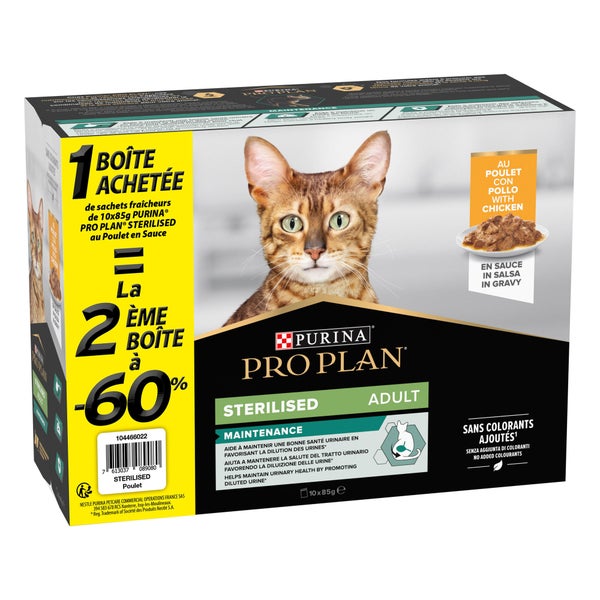 Pâtée chat stérilisé proplan nutrisavour poulet sauce 10x85g 1+1-60%