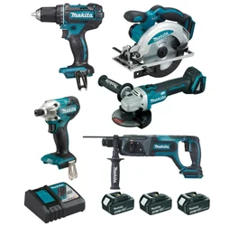 Pack de 5 outils sans fils MAKITA Lot0334, 3 batteries 4Ah
