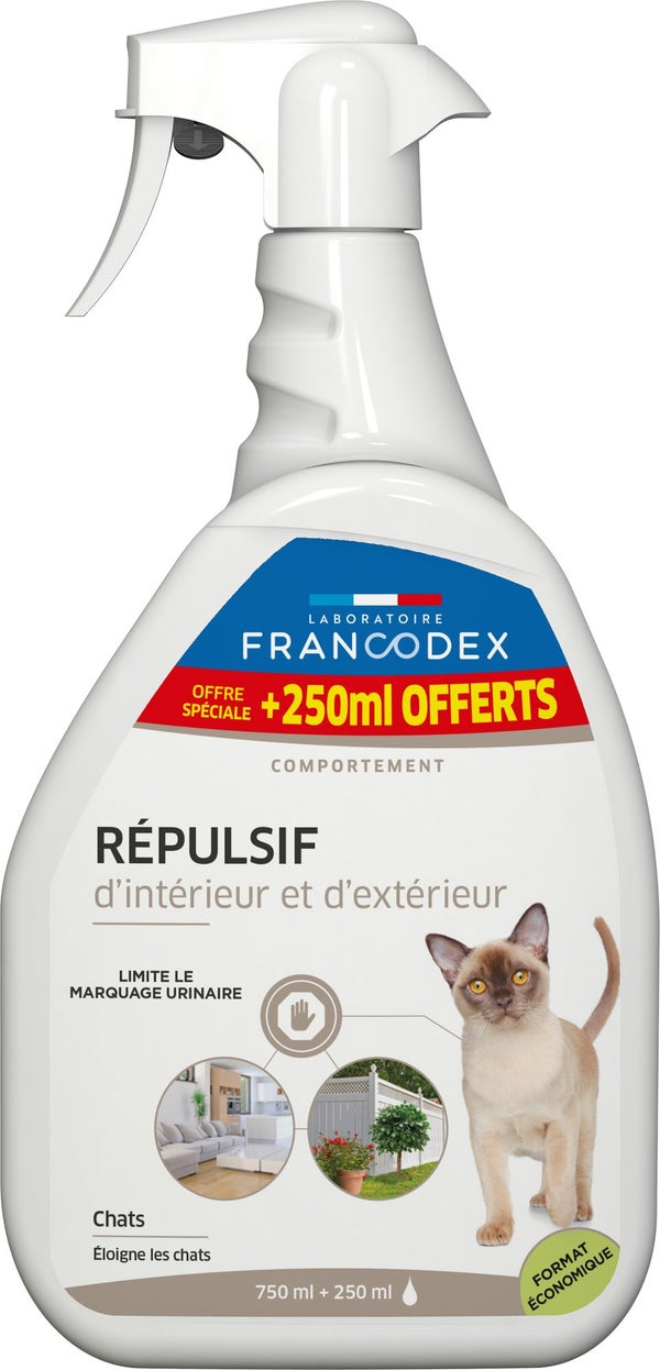 Répulsif chat intérieur & extérieur FRANCODEX 750ml+250ml