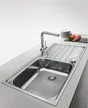 Evier à encastrer, 1 bac avec égouttoir inox et résine Loki 2 gris