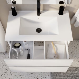 Meuble de salle de bains simple vasque, 2t L.80cm x H.53cm x P.45cm blanc mat Es