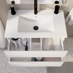 Meuble de salle de bains simple vasque, 2t L.80cm x H.53cm x P.45cm blanc mat Es