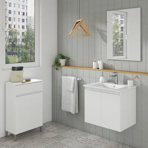 Meuble de salle de bains simple vasque, 2p L.60cm x H.53cm x P.45cm blanc mat Es