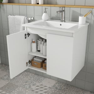 Meuble de salle de bains simple vasque, 2p L.60cm x H.53cm x P.45cm blanc mat Es