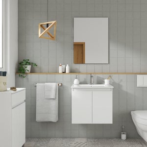 Meuble de salle de bains simple vasque, 2p L.60cm x H.53cm x P.45cm blanc mat Es