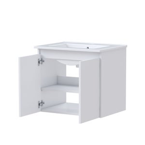 Meuble de salle de bains simple vasque, 2p L.60cm x H.53cm x P.45cm blanc mat Es