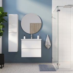 Meuble de salle de bains simple vasque, 2t L.60cm x H.53cm x P.45cm blanc mat Es