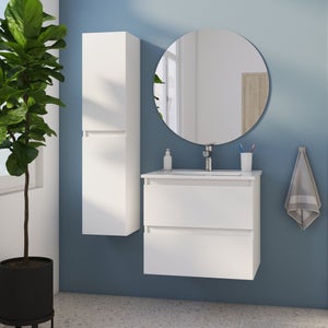Meuble de salle de bains simple vasque, 2t L.60cm x H.53cm x P.45cm blanc mat Es