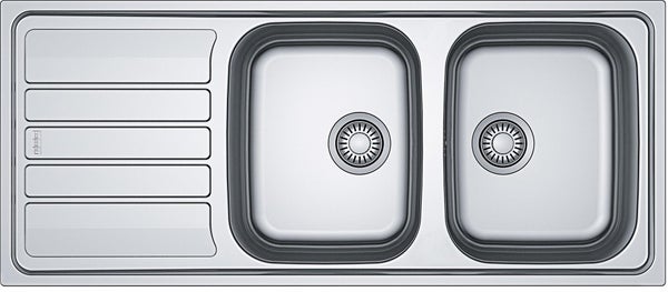 Evier à encastrer 2 bacs avec égouttoir inox anti-rayures LOKI 2 gris