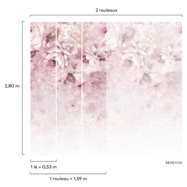 Papier peint panoramique Petal Coloma rose l.159 x H.280 cm