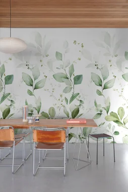 Papier peint pvc Feuilles quillan vert/blanc