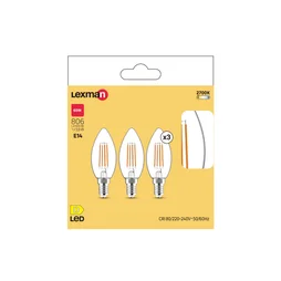 Ampoule led flamme verre e14 5,9w=60w 806lm claire 2700k lot 3 lexman