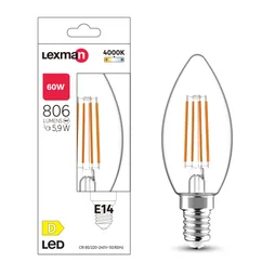 Ampoule led flamme verre e14 5,9w=60w 806lm claire 4000k lexman
