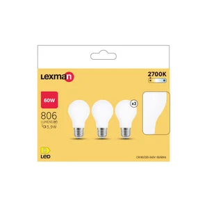 Ampoule led standard verre e27 5,9w=60w 806lm depolie 2700k x3 lexman