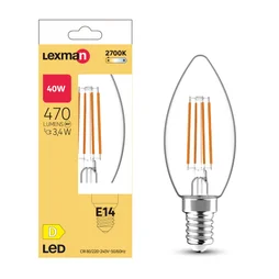 Ampoule led flamme verre e14 3,4w=40w 470lm claire 2700k lexman