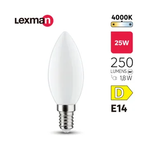 Ampoule led flamme verre e14 1,8w=25w 250lm depolie 4000k lexman