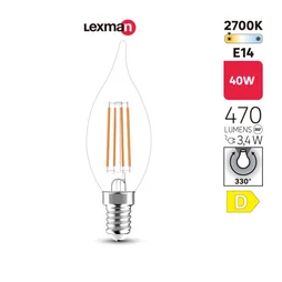 Ampoule led flamme coup de vent e14 3,4w=40w 470lm claire 2700k lexman