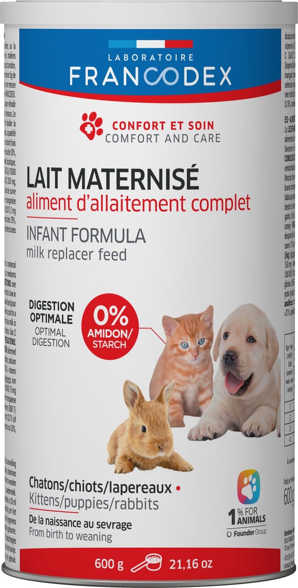 Lait maternisé complet 600 g pour chiot, chaton, lapereau FRANCODEX