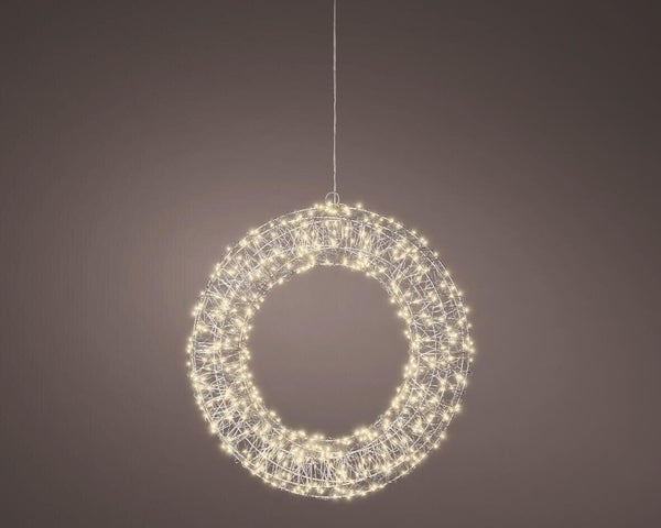 Couronne ext microled 500l blanc chaud d38cm câble argent 5m