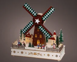 Decor Noël  int contreplaque moulin led blc chd h29.5x28x12cm 3piles aa