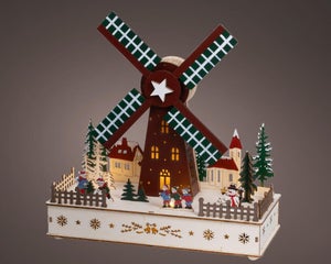 Decor Noël  int contreplaque moulin led blc chd h29.5x28x12cm 3piles aa