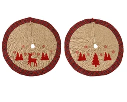 Jupe de sapin de Noël  lpolyester rouge/coul brode cerfs/sapins d90cm
