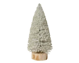 Mini sapin intérieur bois brush d12/h32cm blanc/nacre