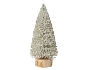 Mini sapin intérieur bois brush d12/h32cm blanc/nacre