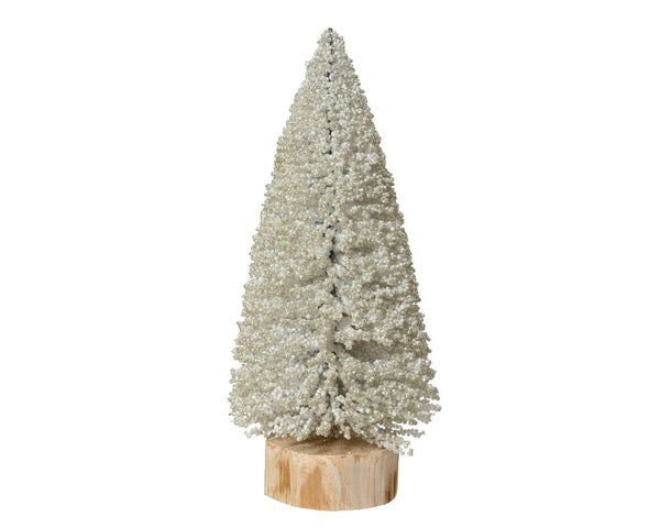 Mini sapin intérieur bois brush d12/h32cm blanc/nacre