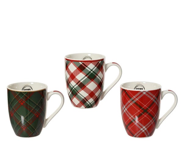Mug porcelaine d8/h10cm/0.34l carreaux vert/rouge  X1
