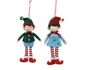 Deco Noël  a suspendre plastique elfe homme/femme h17cm X1