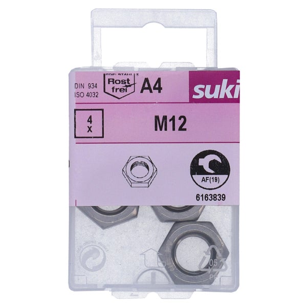 Ecrou 6 pans diametre 12mm inox A4 lot de 4 pieces