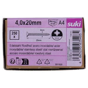 Vis agglo tete fraisee pozidriv 4x20 inox A4 lot de 250 pieces
