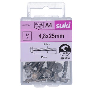 Vis tole tete hexagonale 4,8x25 inox A4 lot de 12 pieces