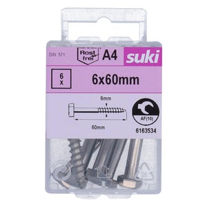 Tirefond 6x60 inox A4 lot de 6 pieces