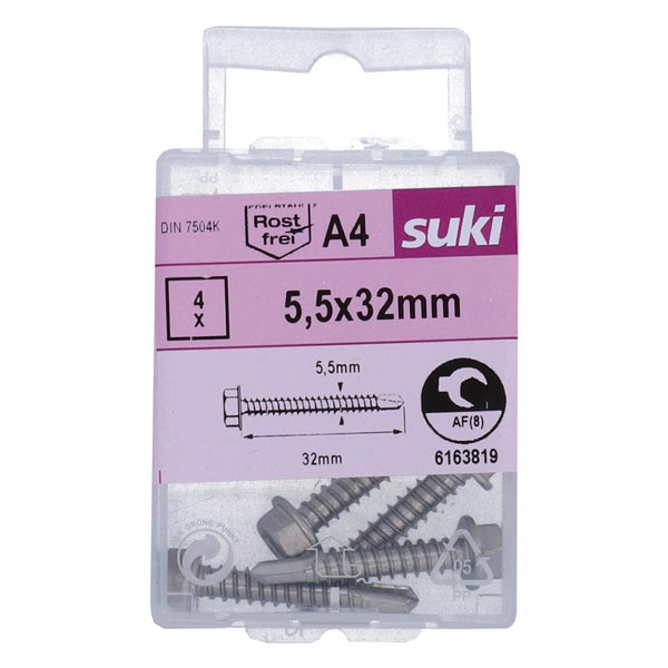 Vis tole tete hexagonale 5,5x32 inox A4 lot de 4 pieces