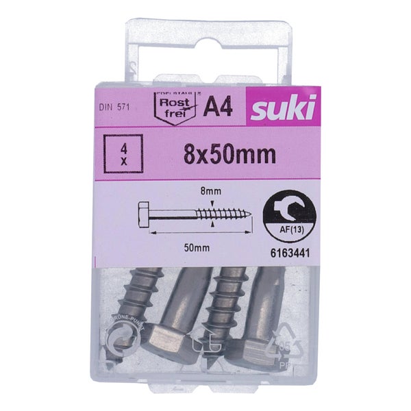 Tirefond 8x50 inox A4 lot de 4 pieces