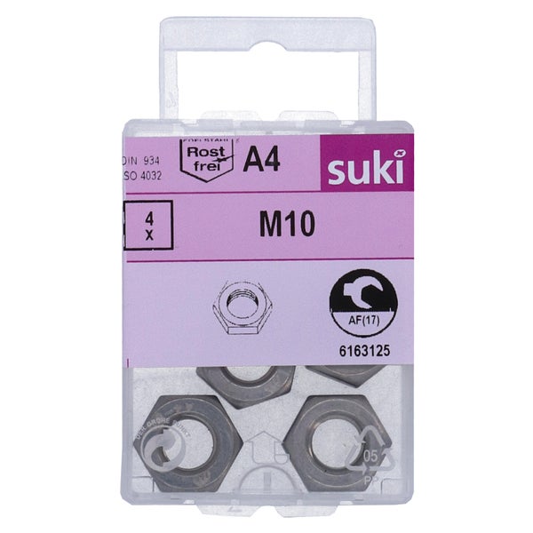 Ecrou 6 pans diametre 10mm inox A4 lot de 4 pieces