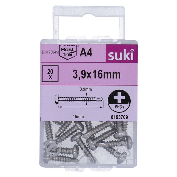 Vis tole tete ronde 3,9x16 inox A4 lot de 20 pieces