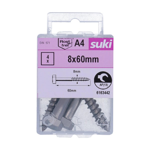 Tirefond 8x60 inox A4 lot de 4 pieces