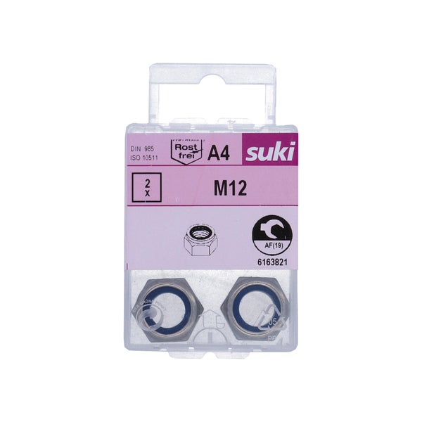 Ecrou indesserable diametre 12mm inox A4 lot de 2 pieces