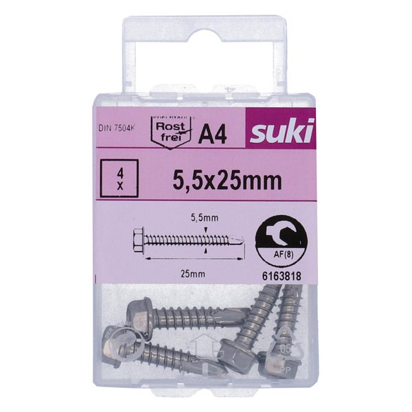 Vis tole tete hexagonale 5,5x25 inox A4 lot de 4 pieces